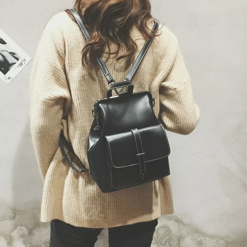 *NEW Cute Small Leather Backpack Crossbody Shoulder Purse Vintage Style Chic B…